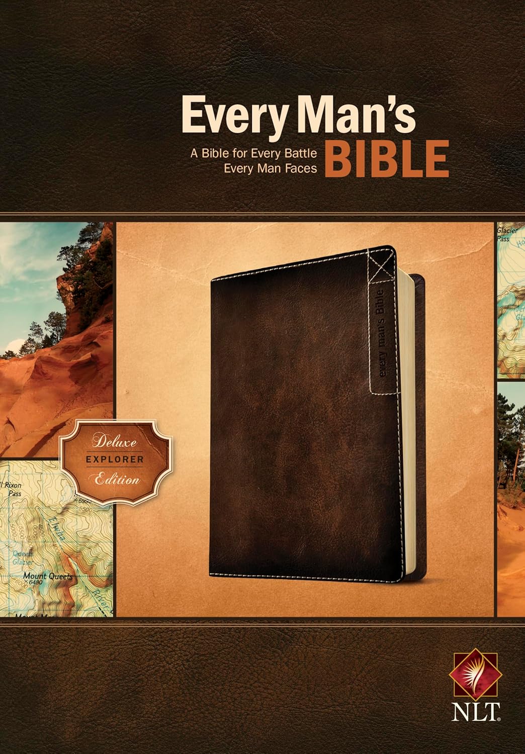Cover of the book Every Man's Bible: New Living Translation, Deluxe Explorer Edition (LeatherLike, Brown) – Study Bible for Men with Study Notes, Book Introductions, and 44 Charts
